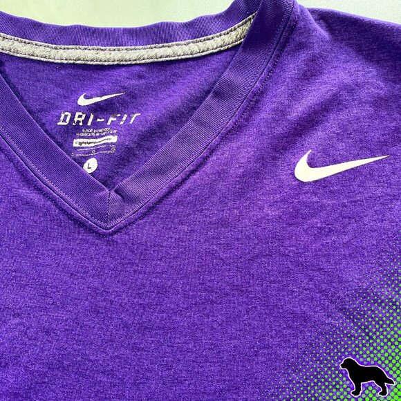 Men's Nike Dri-Fit Purple V Neck Logo Tee T-Shirt Size L Large Short Sleeve - Picture 3 of 5